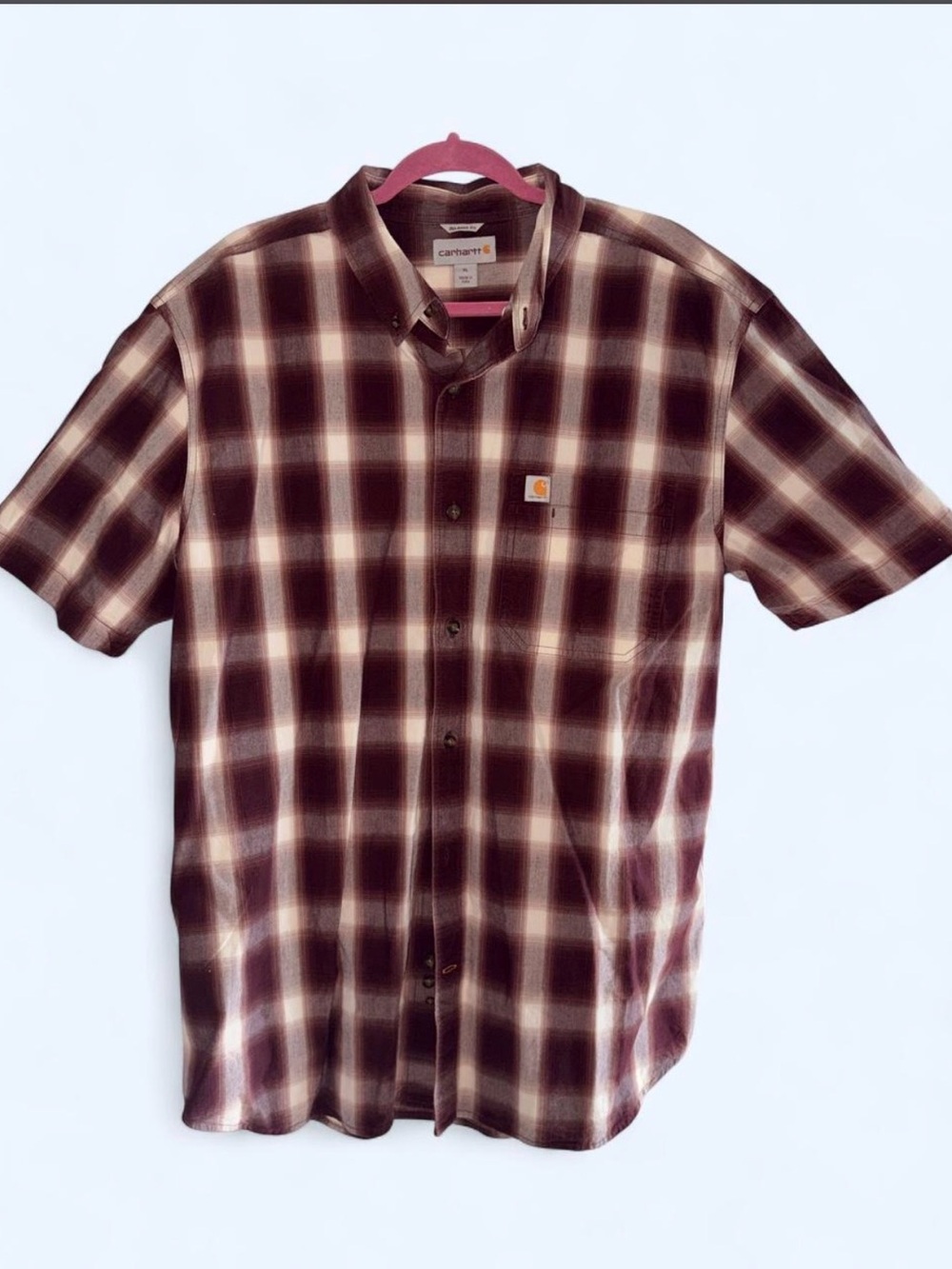 Carhartt Men's Short Sleeve Plaid Button-Down Shirt - Maroon/White